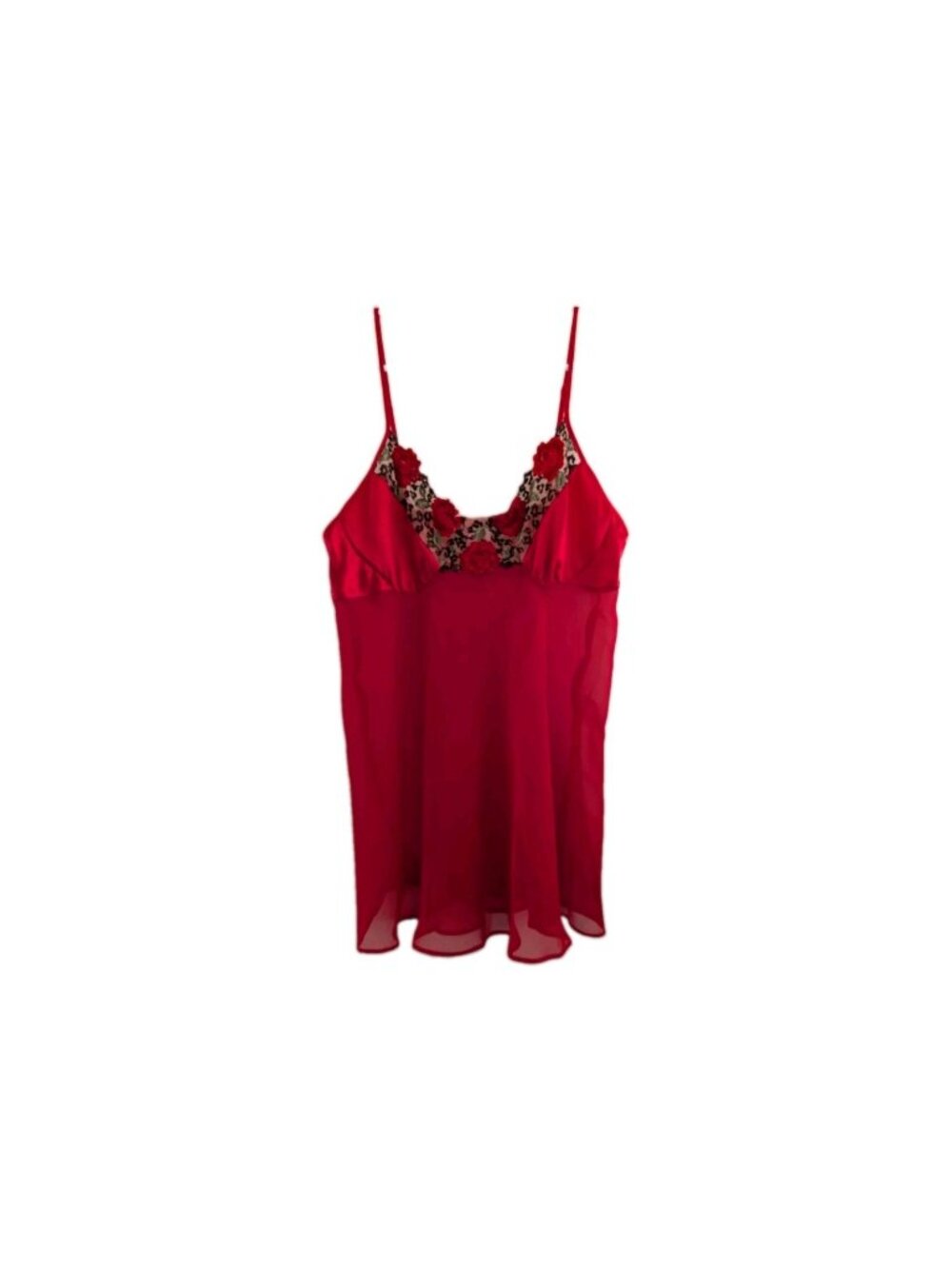 Vintage Olga Sheer Red Babydoll Chemise Small Lace Embroidered Nightgown 90s